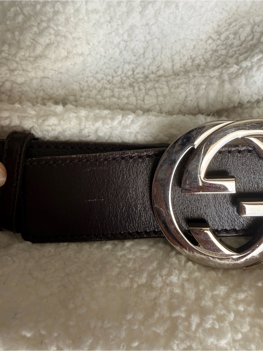 Gucci Dark Brown Leather Belt with Silver Double G Buckle
